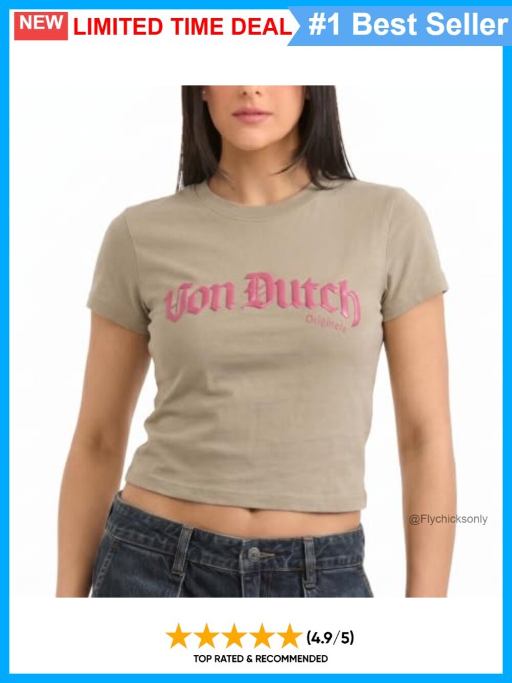 Von Dutch Crop Top Tee Crew Neck Cap Sleeve Graphic T-Shirt
